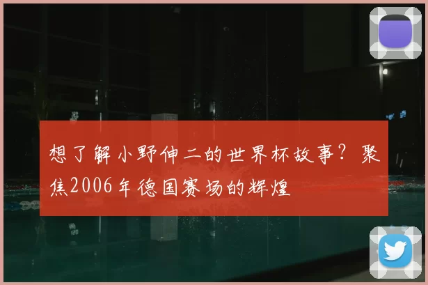 想了解小野伸二的世界杯故事?聚焦2006年德国赛场的辉煌